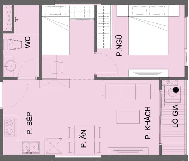 Quy hoạch của căn hộ 1 phòng ngủ The Origami