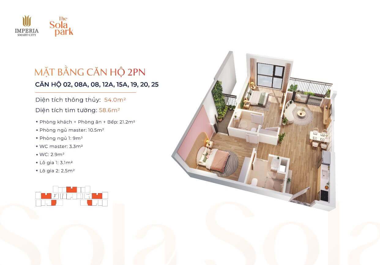 Căn hộ 2 phòng ngủ The Sola Park có gì ĐẶC BIỆT? 1 Hình 1: Mặt bằng căn hộ 2 phòng ngủ tại dự án The Sola Park
